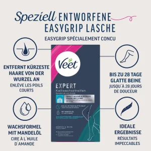 Veet Expert Bandes de cire froide, Corps et jambes, tous types de peaux, même sensibles 20 bandes de cire froide, 2 lingettes de soin 5