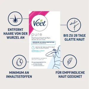 Veet PURE Kaltwachstreifen Bikini & Achseln, sensible Haut, 16 Stück 6