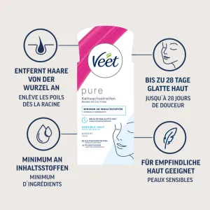 VEET PURE Bandes de Cire Froide Visage Peaux Sensibles 20pcs. 3