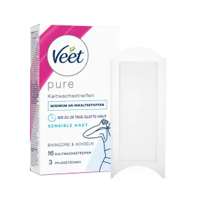 Veet PURE Kaltwachstreifen Bikini & Achseln, sensible Haut, 16 Stück