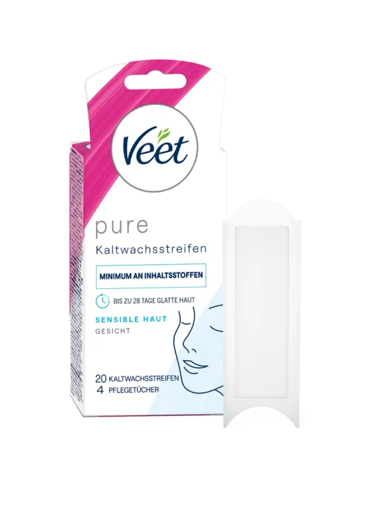 Veet PURE Kaltwachsstreifen Gesicht, sensible Haut, 20 Stück