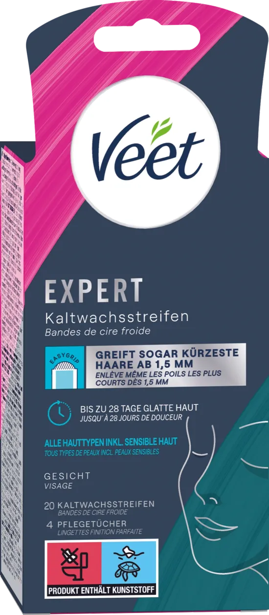 Veet Expert bandes de cire froide, Visage, tous types de peaux, même sensibles, 20 bandes 0