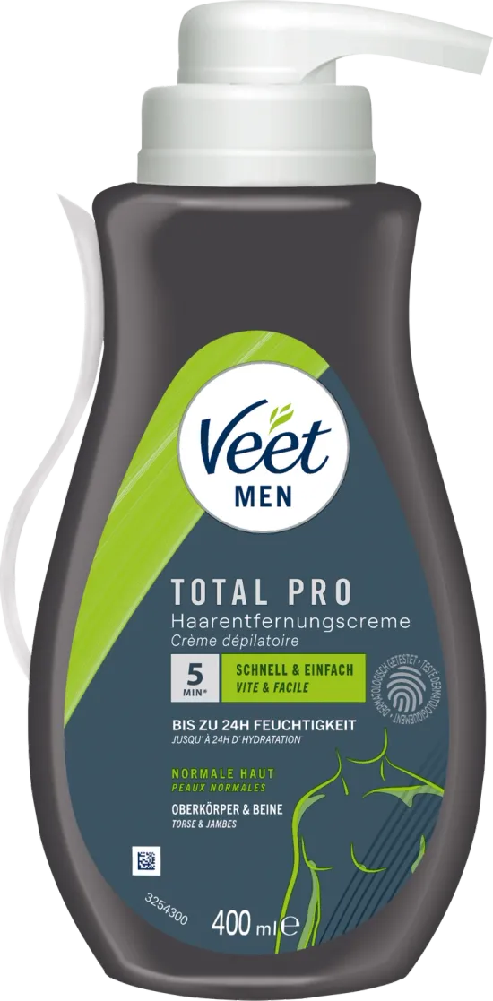 Veet Men Haarentfernungscreme Oberkörper & Beine Pumpspender, normale Haut, 400ml