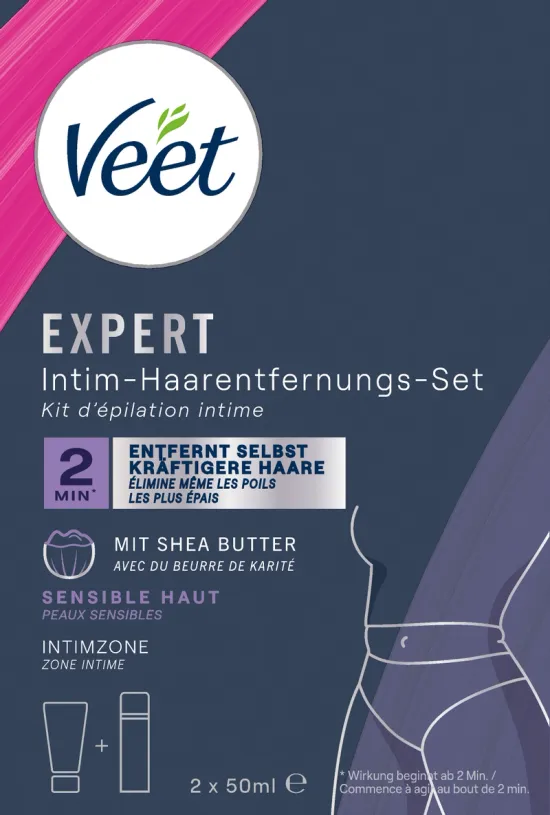 Veet Expert Kit d’épilation pour parties intimes, peaux sensibles, 2x50 ml 0