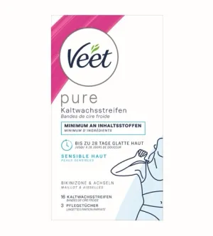 Veet PURE Kaltwachstreifen Bikini & Achseln, sensible Haut, 16 Stück 1
