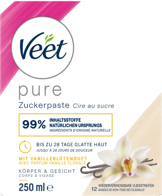 Veet Pure Cire au sucre Huiles Essentielles et Parfum Vanille Florale, 250ml 0