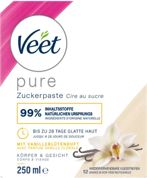 Veet Pure Cire au sucre Huiles Essentielles et Parfum Vanille Florale, 250ml 0