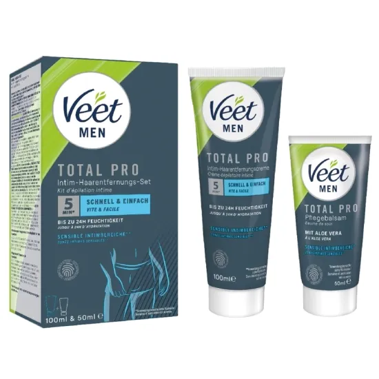 Veet Men Intim-Haarentfernungs-Set, Haarentfernungscreme Intimbereich + Pflegebalsam, 150ml 0