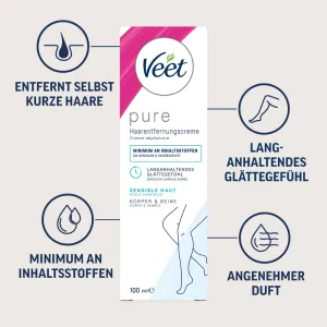 Veet PURE Haarentfernungscreme Körper & Beine, sensible Haut, 100ml 8